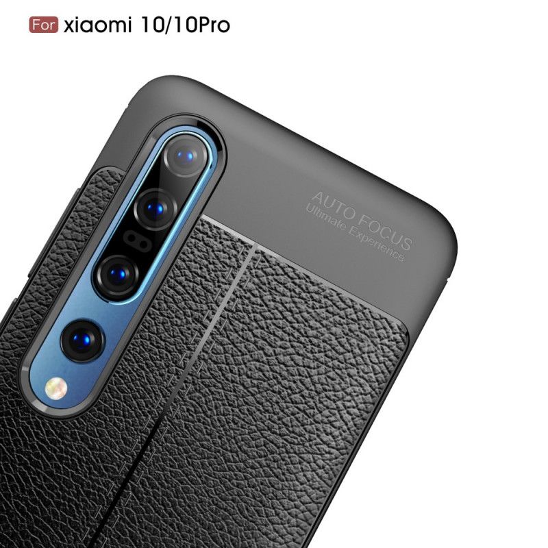 Etui Xiaomi Mi 10 / 10 Pro Czerwony Czarny Efekt Skóry Z Podwójną Linią Liczi