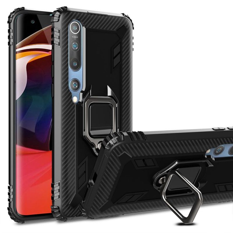 Etui Xiaomi Mi 10 / 10 Pro Czerwony Czarny Pierścień I Włókno Węglowe