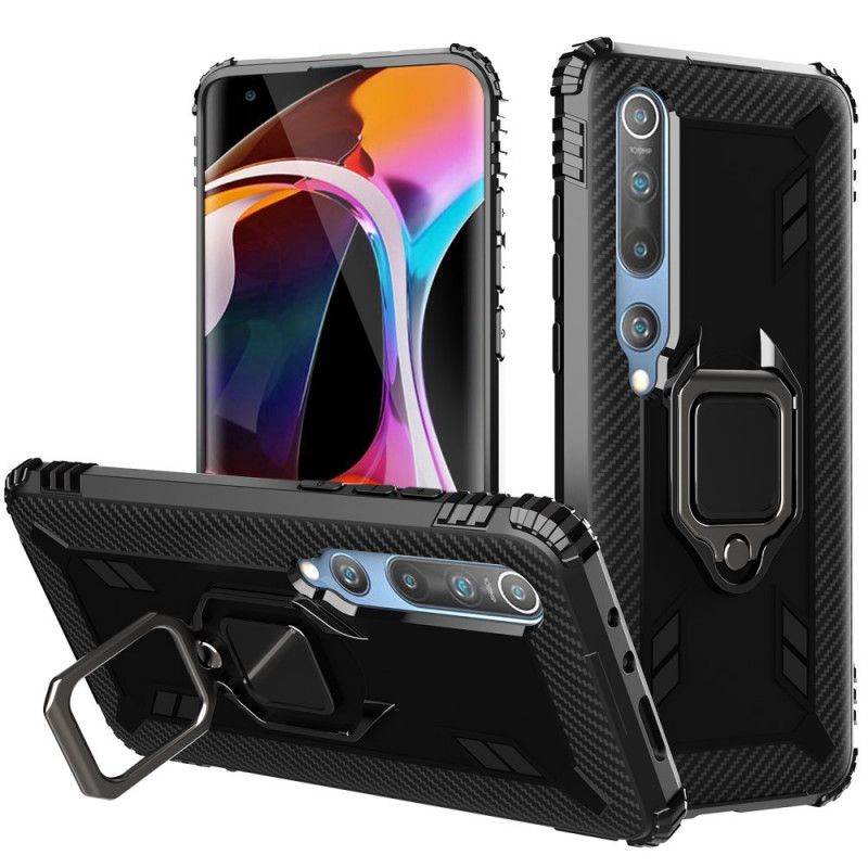 Etui Xiaomi Mi 10 / 10 Pro Czerwony Czarny Pierścień I Włókno Węglowe