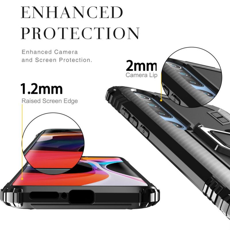 Etui Xiaomi Mi 10 / 10 Pro Czerwony Czarny Pierścień I Włókno Węglowe