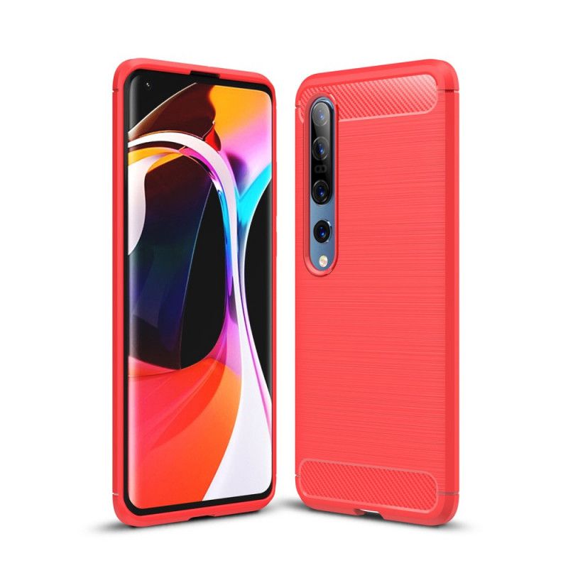 Etui Xiaomi Mi 10 / 10 Pro Czerwony Czarny Szczotkowane Włókno Węglowe Etui Ochronne