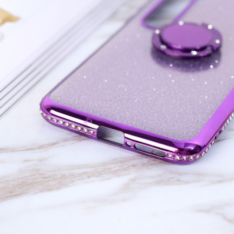 Etui Xiaomi Mi 10 / 10 Pro Fioletowy Czerwony Cekiny I Diamenty Podtrzymujące Pierścionek Etui Ochronne