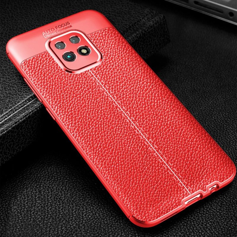 Etui Xiaomi Redmi 10X / 10X Pro Czerwony Czarny Efekt Skóry Z Podwójną Linią Liczi