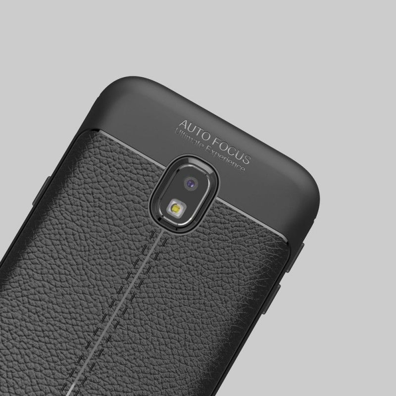 Etui Samsung Galaxy J3 2017 Ciemnoniebieski Efekt Skóry Z Podwójną Linią Liczi Etui Ochronne