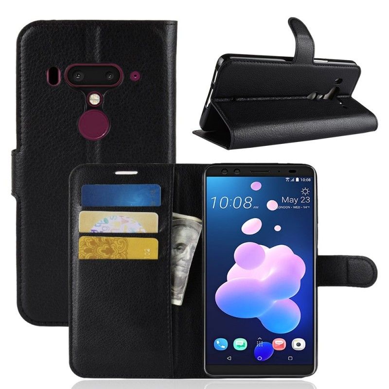 Etui Folio HTC U12 Plus Biały Czarny Efekt Skóry Liczi