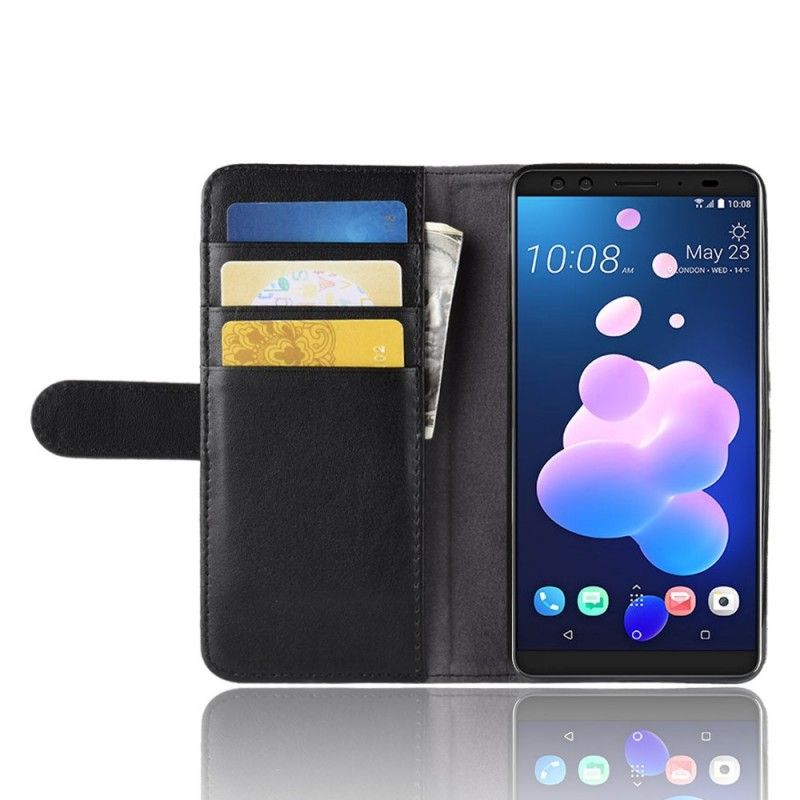 Etui Folio HTC U12 Plus Brązowy Czarny Prawdziwa Skóra Etui Ochronne