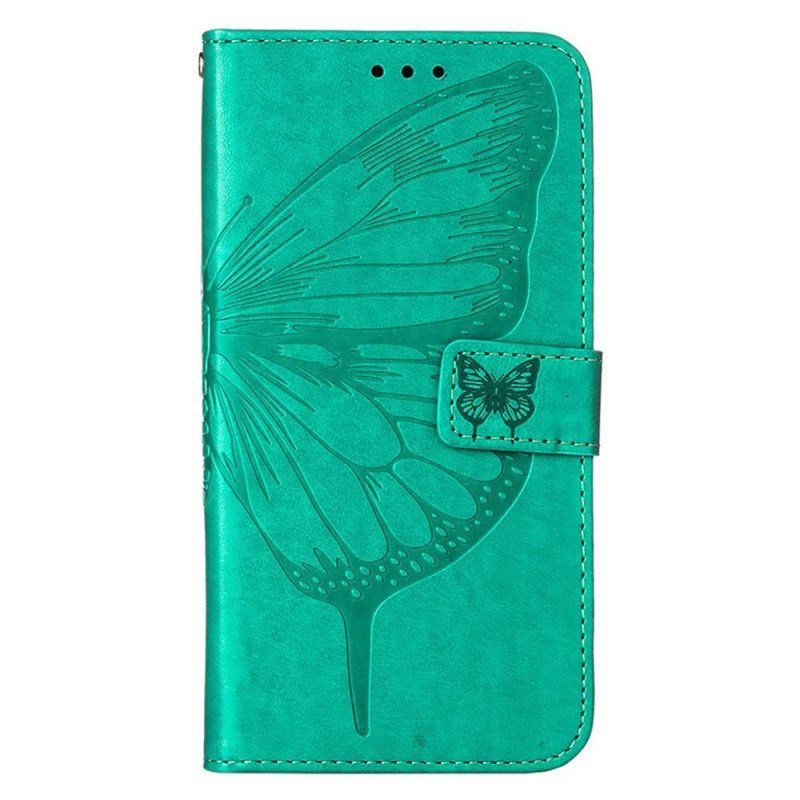 Etui Folio do iPhone 14 Pro Max z Łańcuch Barokowy Motyl Z Paskami