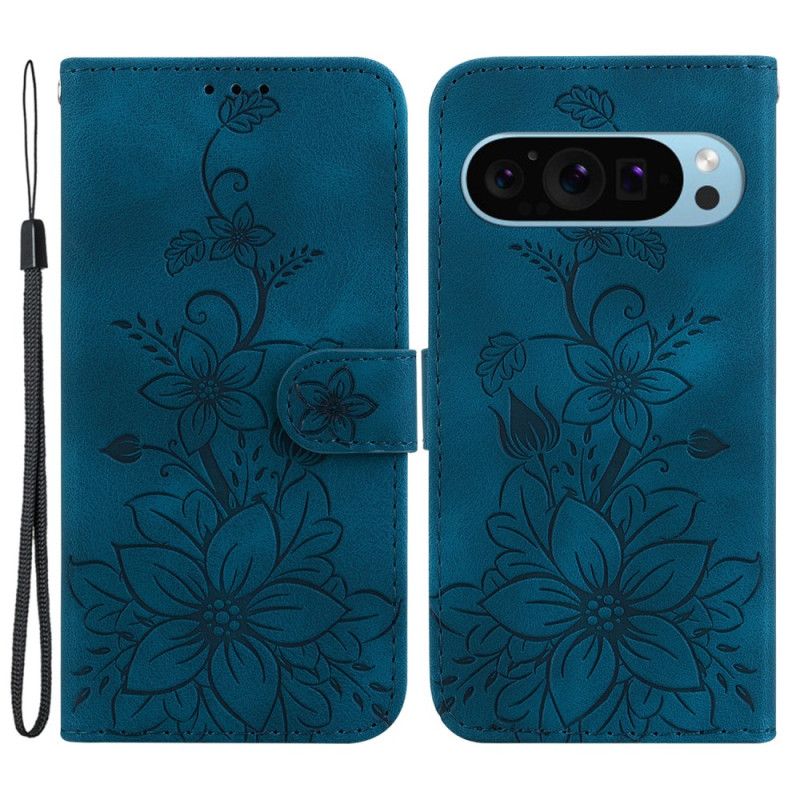 Etui Folio Do Google Pixel 9 Pro Kwiaty Lilii Z Paskiem