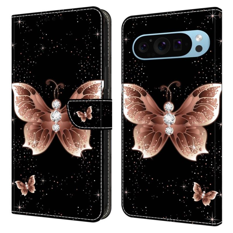 Etui Folio Google Pixel 9 Pro Różowy Diamentowy Motyl Etui Ochronne