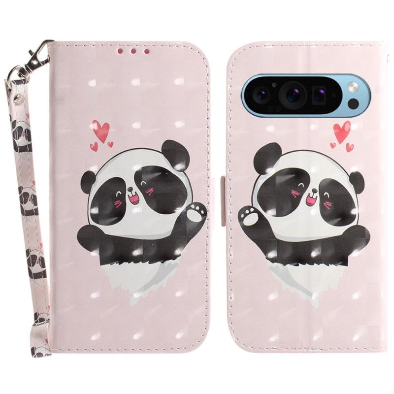 Skórzany Futerał Google Pixel 9 Pro Etui Na Telefon Panda Love Z Paskiem