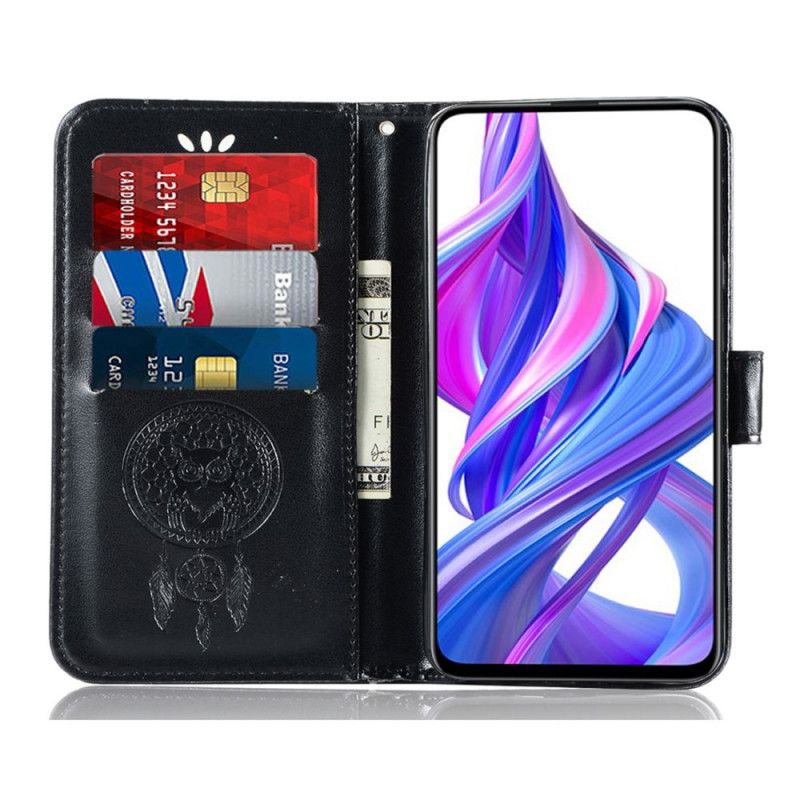 Etui Folio Honor 9X Pro Złoty Jasnoniebieski Łapacz Snów Z Sową Skórą Etui Ochronne