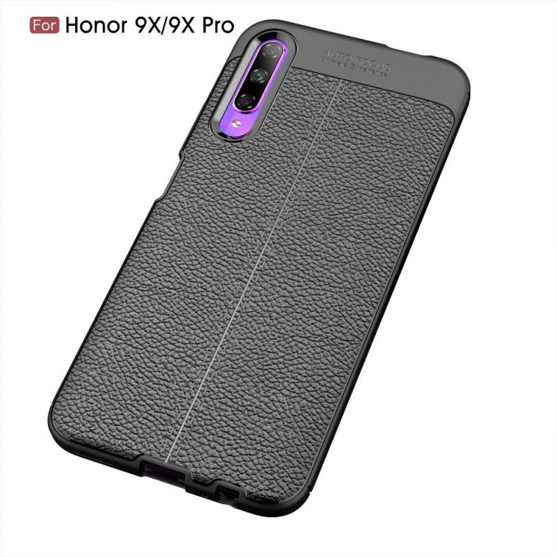 Etui Honor 9X Pro Czerwony Czarny Efekt Skóry Z Podwójną Linią Liczi