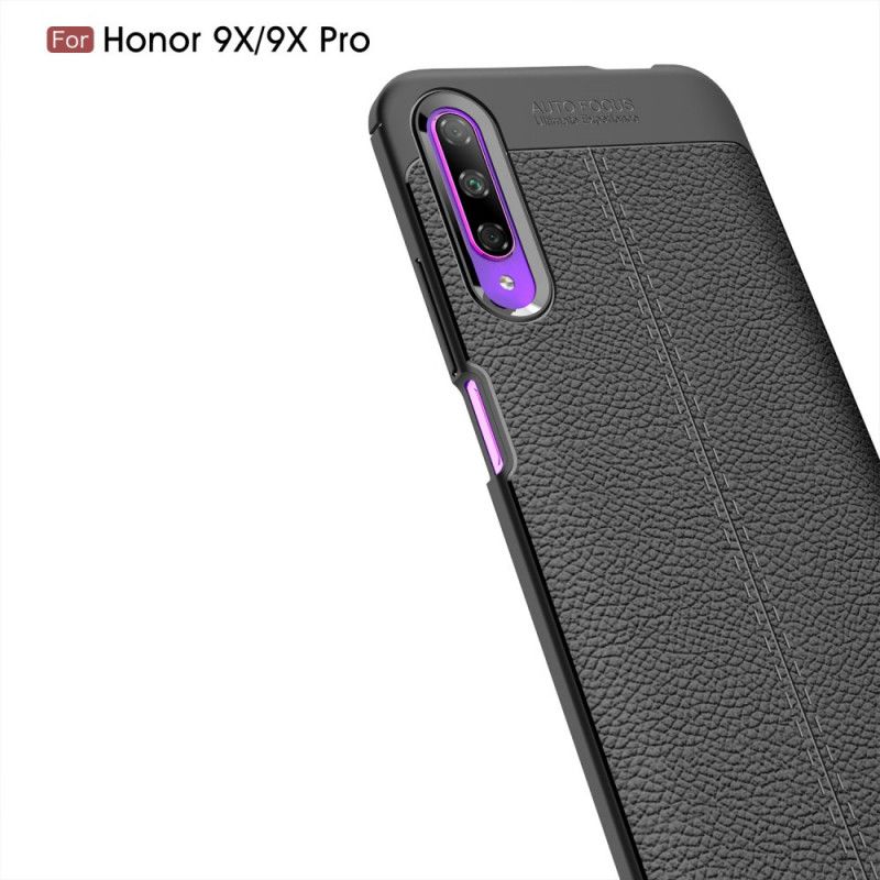 Etui Honor 9X Pro Czerwony Czarny Efekt Skóry Z Podwójną Linią Liczi