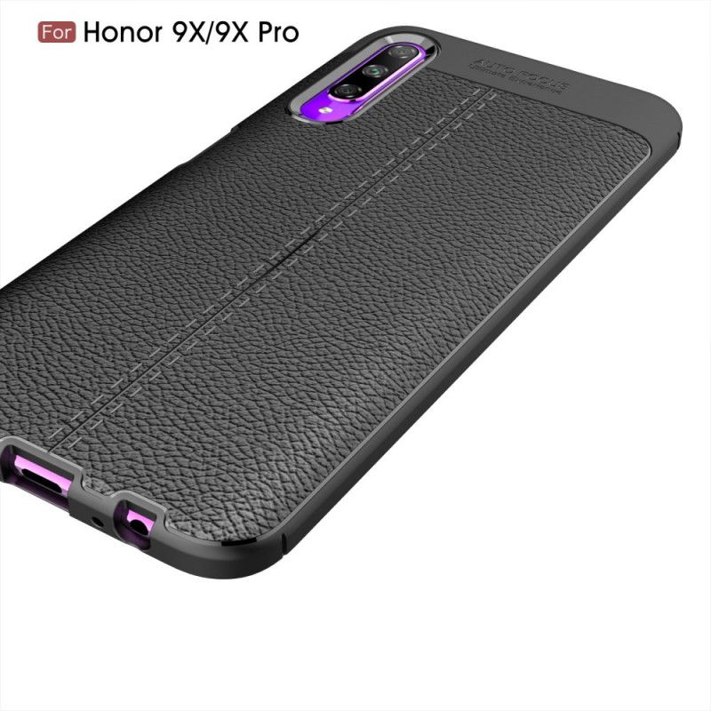 Etui Honor 9X Pro Czerwony Czarny Efekt Skóry Z Podwójną Linią Liczi