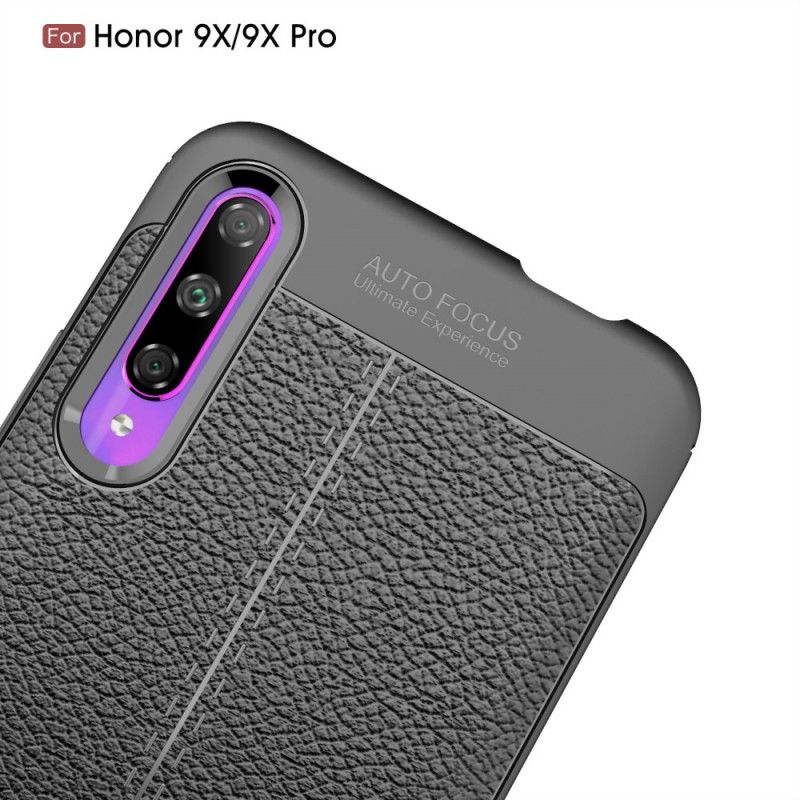 Etui Honor 9X Pro Czerwony Czarny Efekt Skóry Z Podwójną Linią Liczi