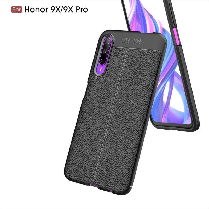 Etui Honor 9X Pro Czerwony Czarny Efekt Skóry Z Podwójną Linią Liczi