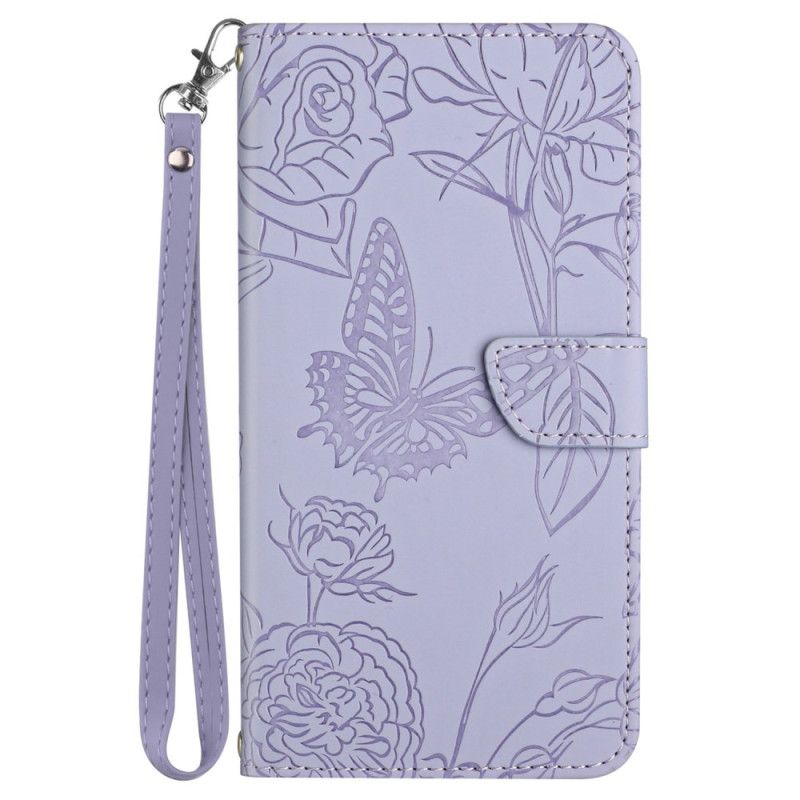 Etui Folio Do Samsung Galaxy M55 5g Nadruk W Motyle Z Paskiem