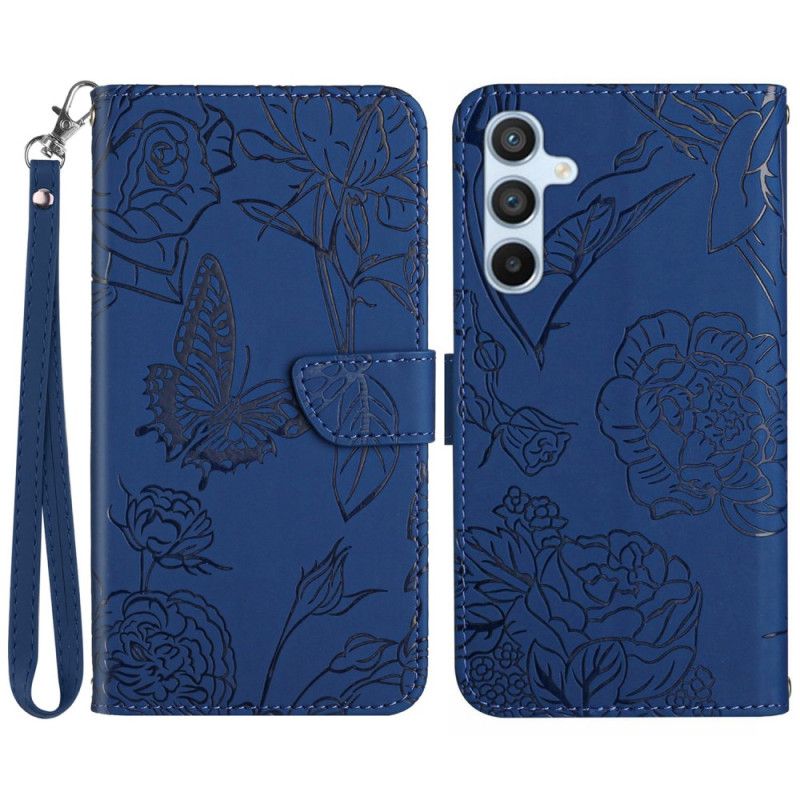 Etui Folio Do Samsung Galaxy M55 5g Nadruk W Motyle Z Paskiem