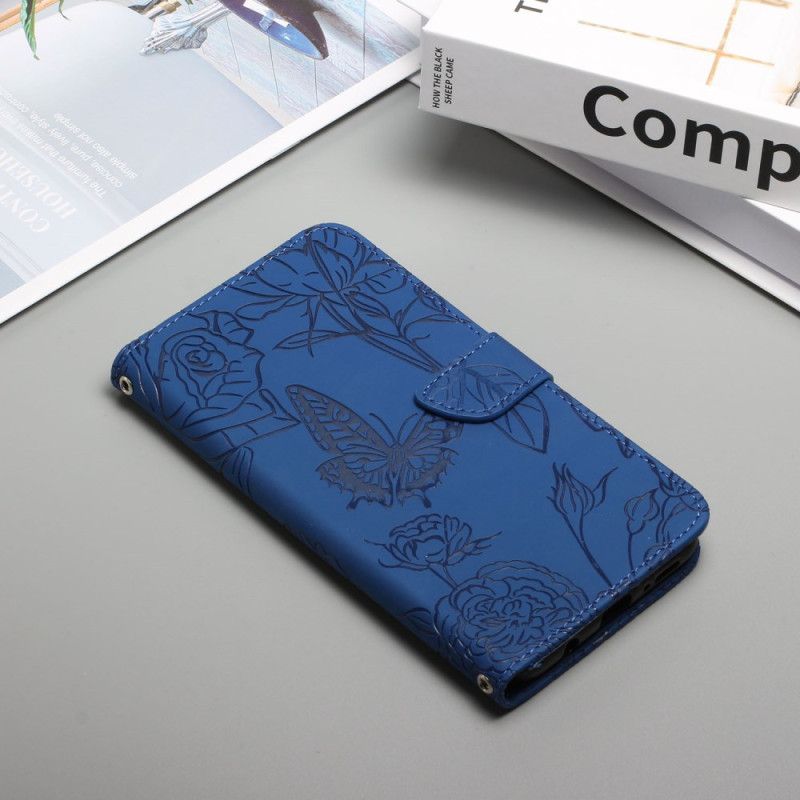 Etui Folio Do Samsung Galaxy M55 5g Nadruk W Motyle Z Paskiem