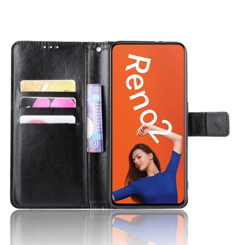 Etui Folio Oppo Reno 2 Czerwony Czarny Efektowna Sztuczna Skóra