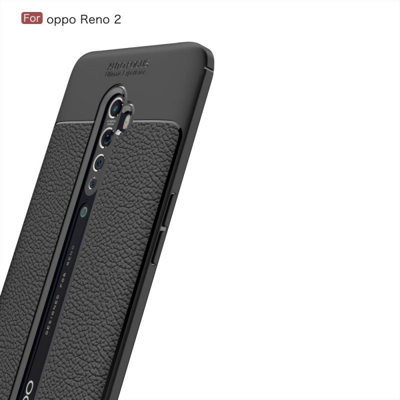 Etui Oppo Reno 2 Czerwony Czarny Efekt Skóry Z Podwójną Linią Liczi