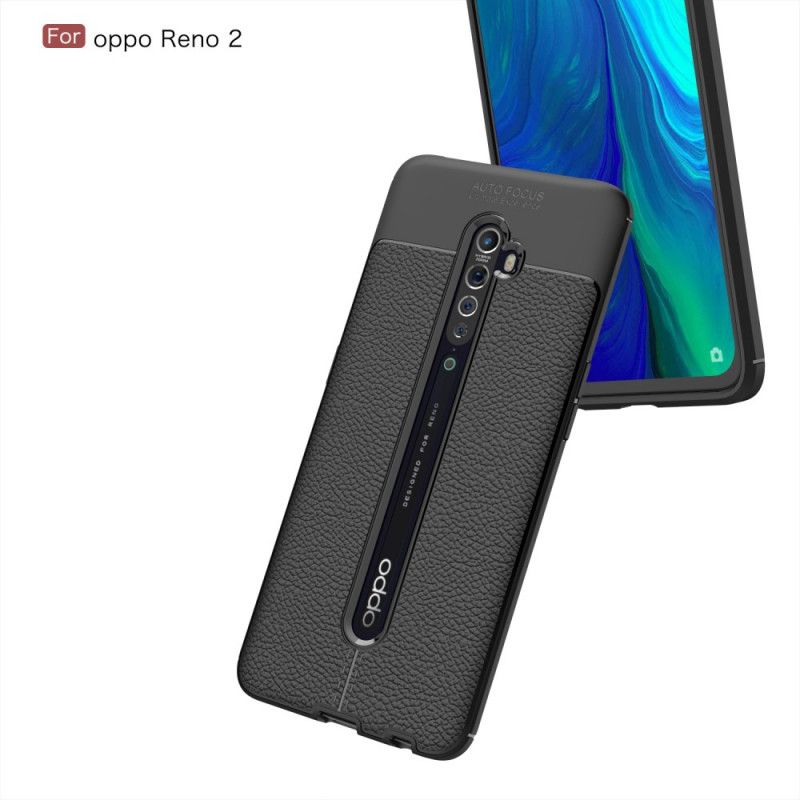 Etui Oppo Reno 2 Czerwony Czarny Efekt Skóry Z Podwójną Linią Liczi