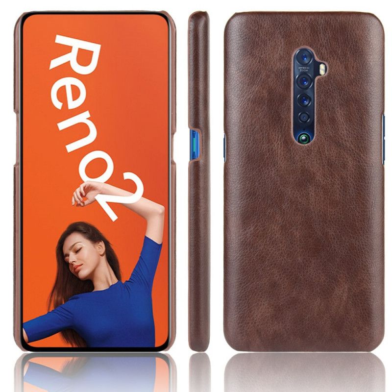 Etui Oppo Reno 2 Szary Czarny Efekt Skóry Liczi