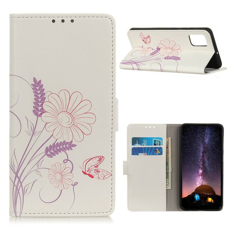 Etui Folio Xiaomi Redmi 9t Rysowanie Motyli I Kwiatów Etui Ochronne