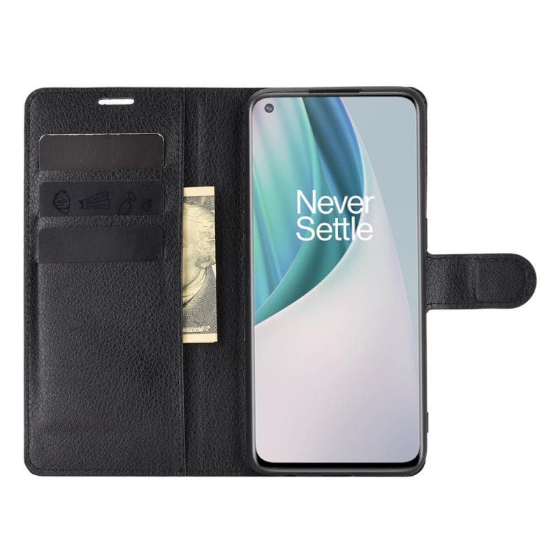 Etui Folio OnePlus Nord N10 Biały Czarny Klasyczny Efekt Liczi