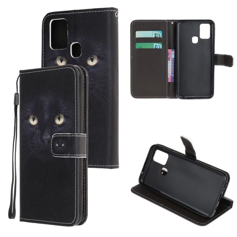 Etui Folio OnePlus Nord N10 Czarne Oczy Kota Ze Stringami Etui Ochronne