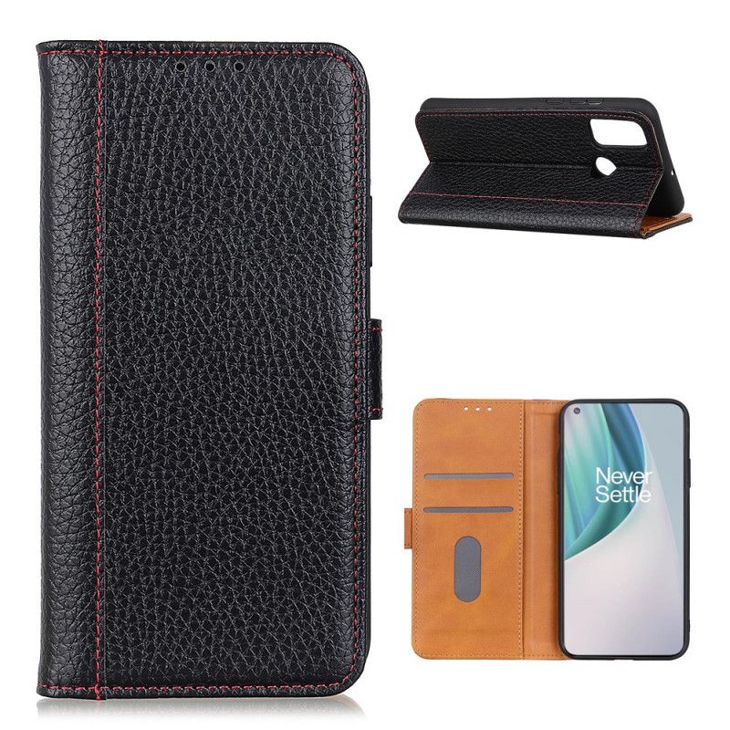 Etui Folio OnePlus Nord N10 Czerwony Czarny Szwy Z Efektem Skóry Liczi Etui Ochronne