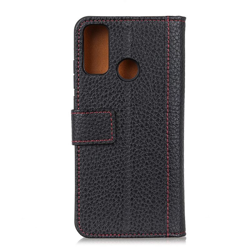 Etui Folio OnePlus Nord N10 Czerwony Czarny Szwy Z Efektem Skóry Liczi Etui Ochronne