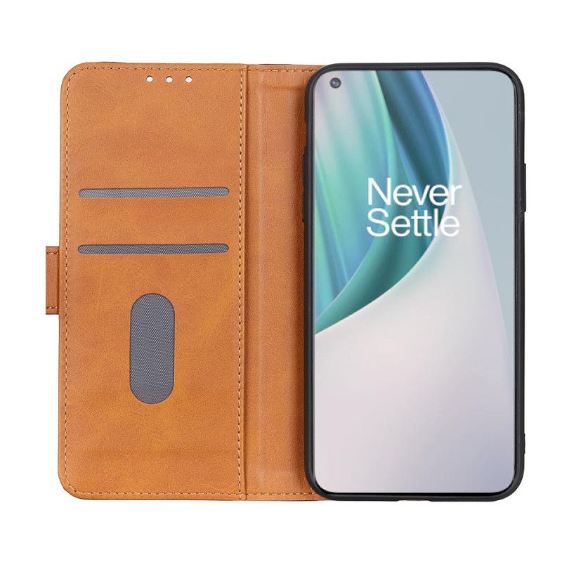 Etui Folio OnePlus Nord N10 Czerwony Czarny Szwy Z Efektem Skóry Liczi Etui Ochronne