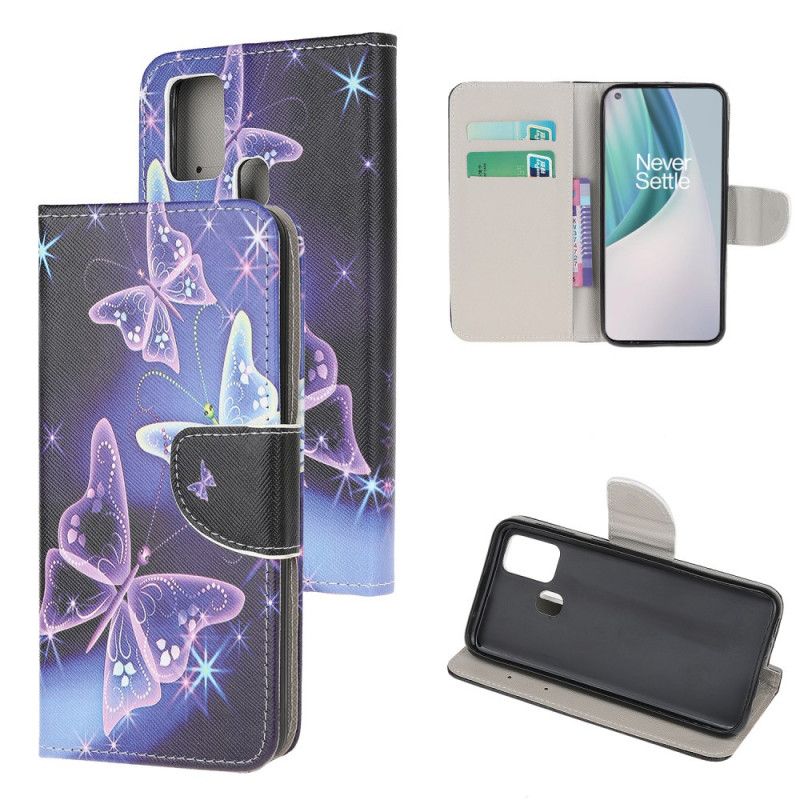 Etui Folio OnePlus Nord N10 Fioletowy Jasnoniebieski Motyle