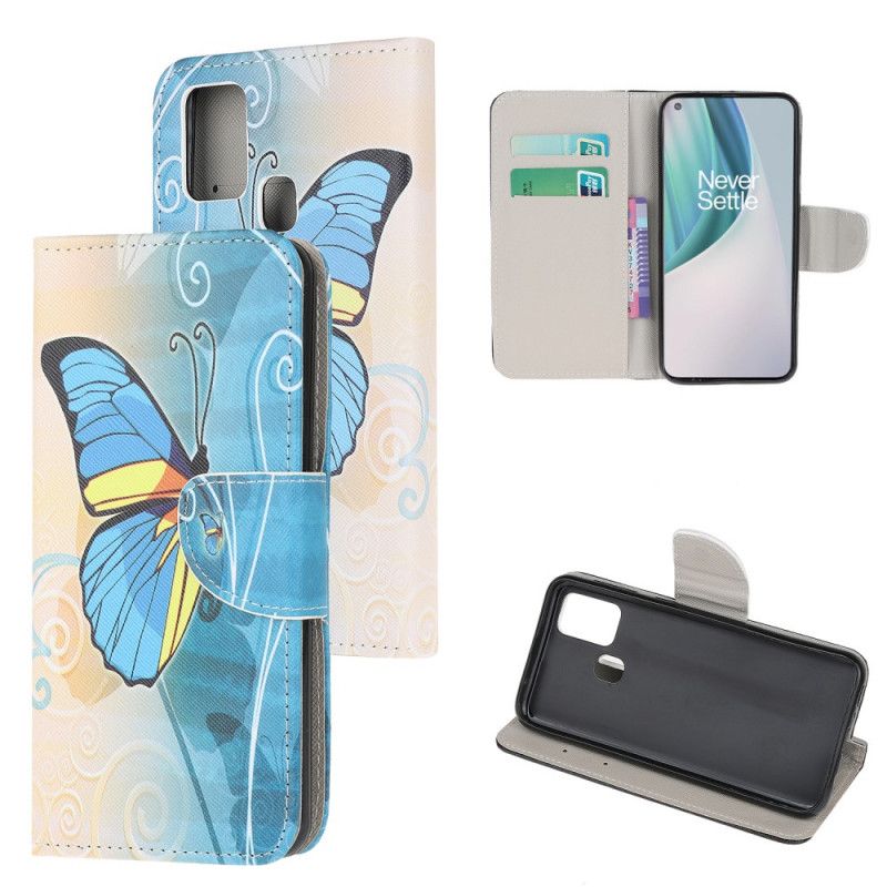 Etui Folio OnePlus Nord N10 Fioletowy Jasnoniebieski Motyle