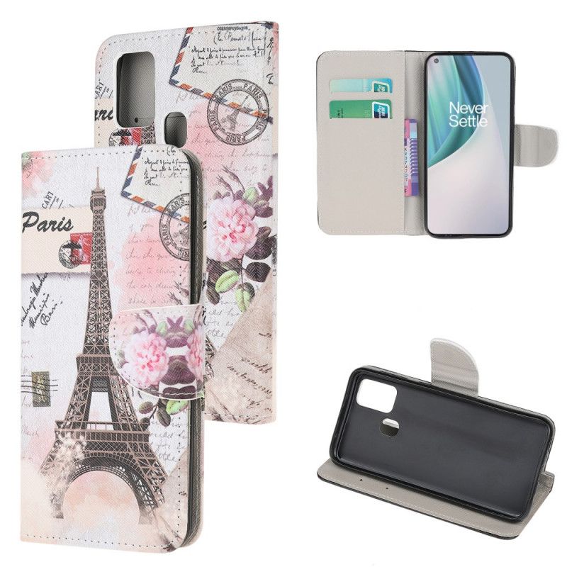 Etui Folio OnePlus Nord N10 Wieża Eiffla W Stylu Retro Etui Ochronne