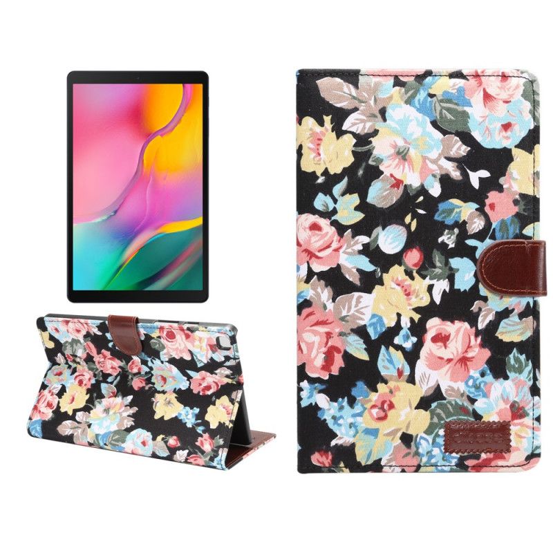 Etui Folio Samsung Galaxy Tab A 8" (2019) Biały Czarny Róże Tekstury Tkaniny