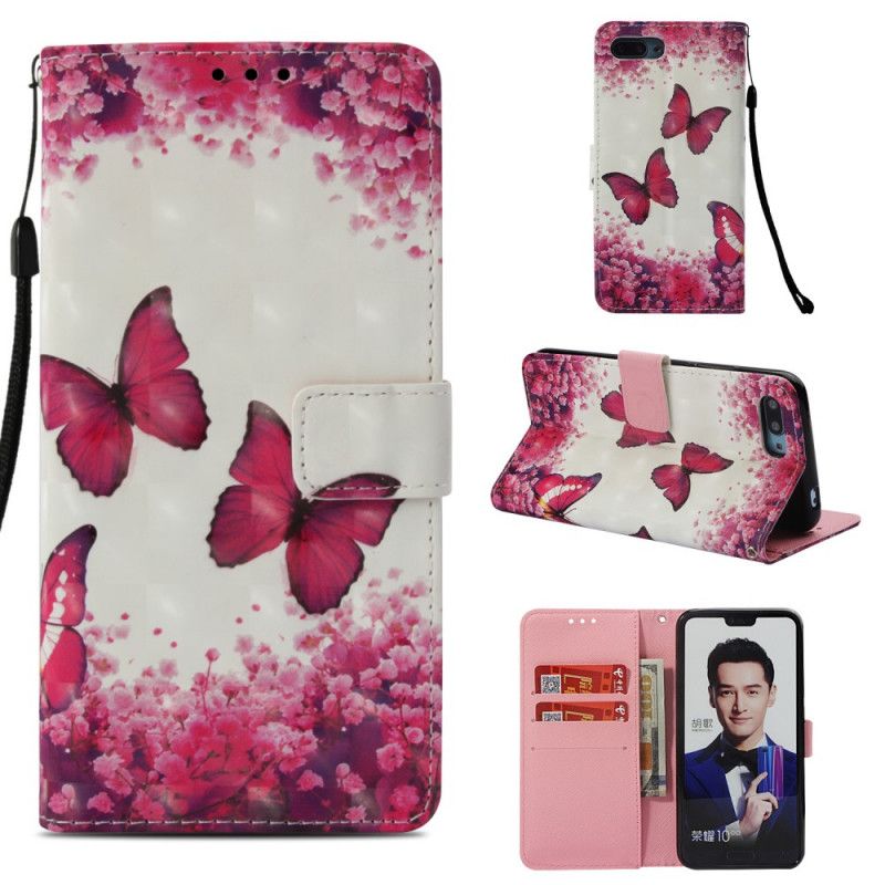 Etui Folio Honor 10 Czerwone Motyle Etui Ochronne