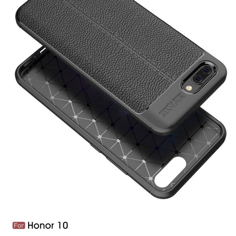 Etui Honor 10 Czerwony Czarny Efekt Skóry Z Podwójną Linią Liczi Etui Ochronne