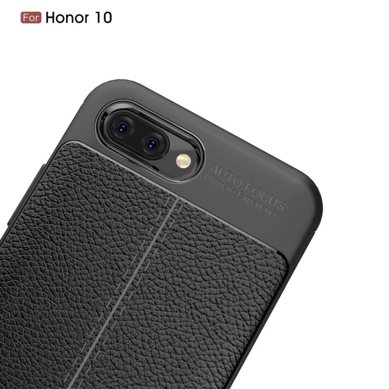 Etui Honor 10 Czerwony Czarny Efekt Skóry Z Podwójną Linią Liczi Etui Ochronne