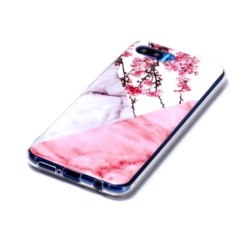 Etui Honor 10 Marmurkowe Kwiaty Śliwki