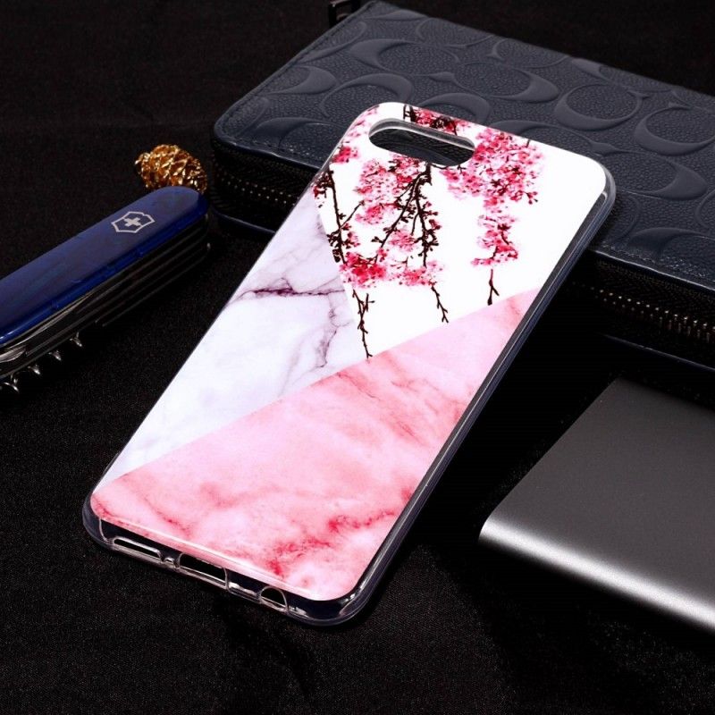 Etui Honor 10 Marmurkowe Kwiaty Śliwki