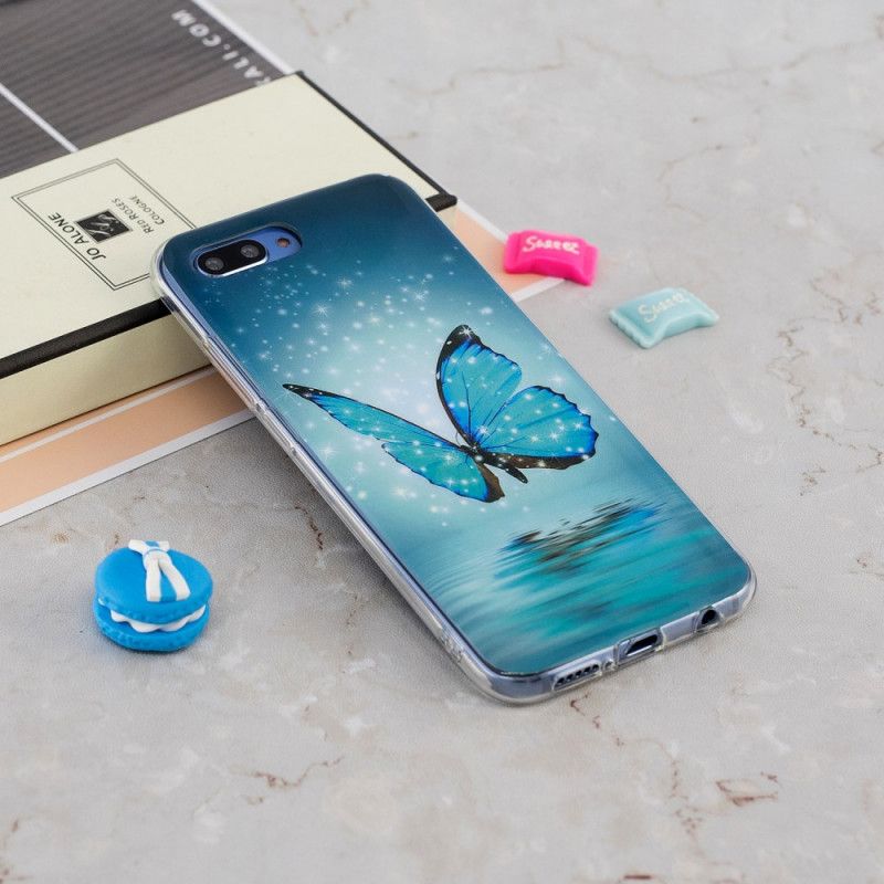 Futerały Honor 10 Etui na Telefon Fluorescencyjny Niebieski Motyl