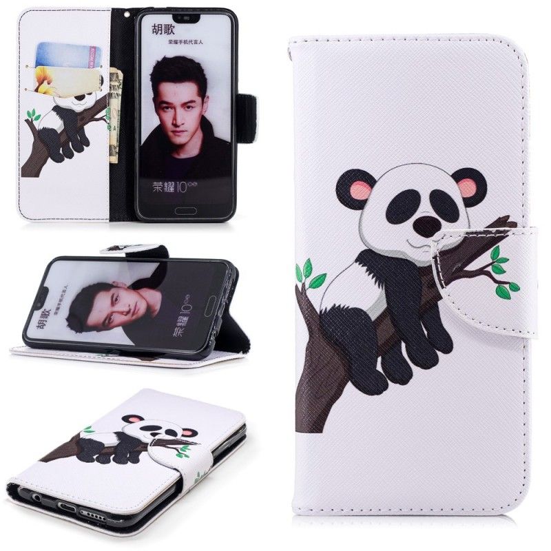 Skórzany Futerał Honor 10 Etui na Telefon Leniwa Panda