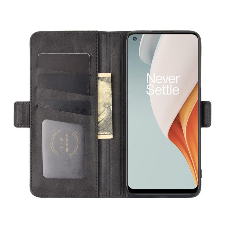 Etui Folio OnePlus Nord N100 Czerwony Czarny Podwójna Klapa Etui Ochronne