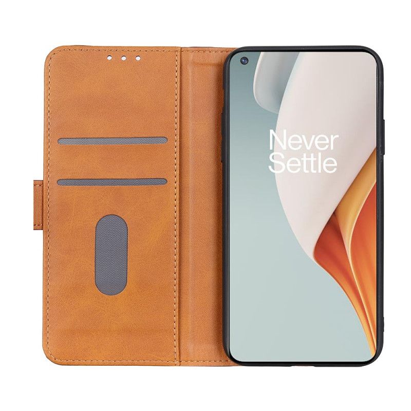 Etui Folio OnePlus Nord N100 Czerwony Czarny Szyty Efekt Skóry Liczi Etui Ochronne