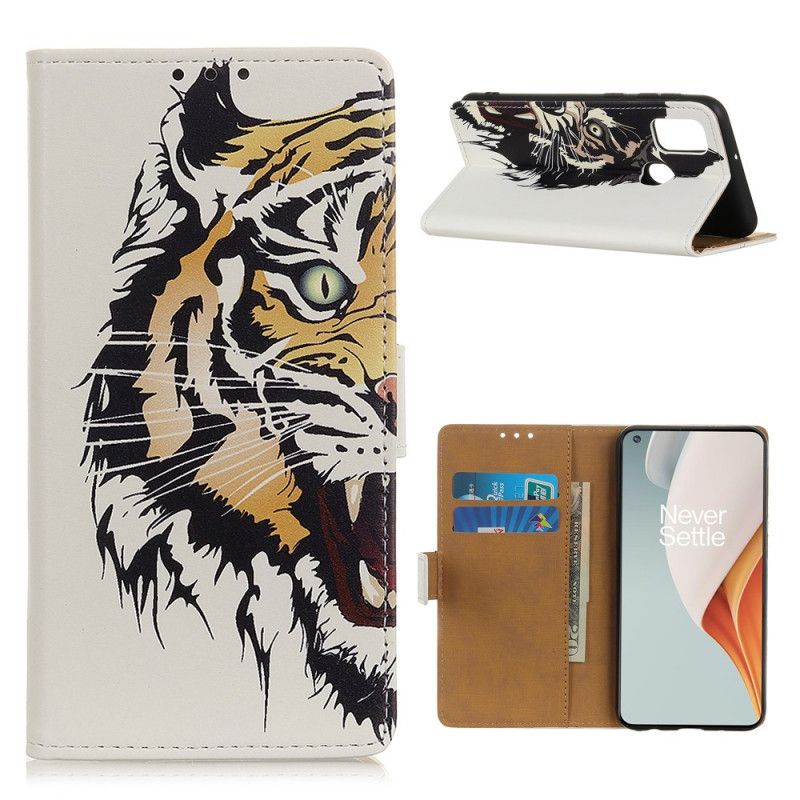 Etui Folio OnePlus Nord N100 Okrutny Tygrys Etui Ochronne