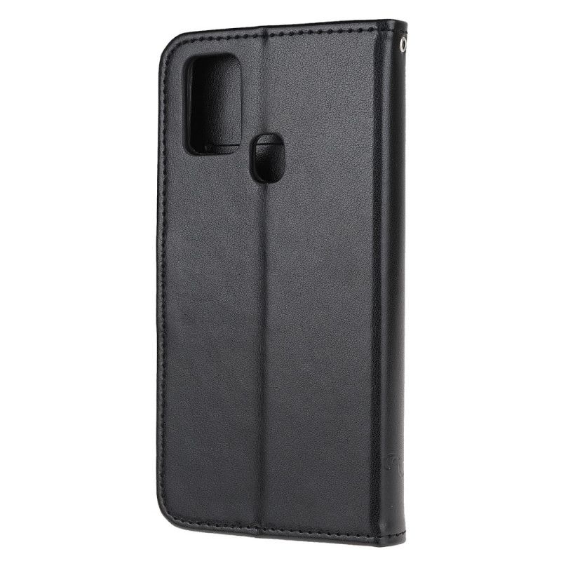 Etui Folio OnePlus Nord N100 Szary Czarny Motyle I Kwiaty Stringów