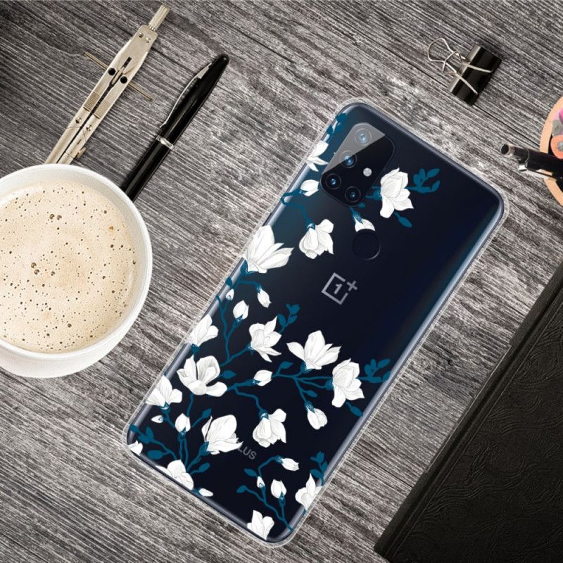 Etui OnePlus Nord N100 Białe Kwiaty Etui Ochronne