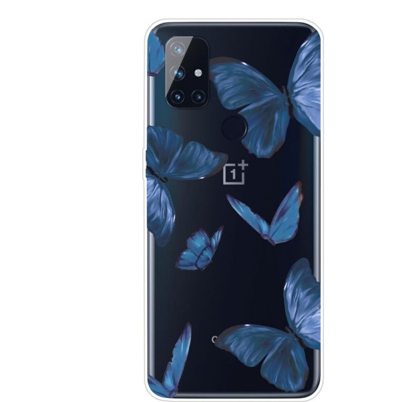 Etui OnePlus Nord N100 Ciemnoniebieski Różowy Dzikie Motyle Etui Ochronne